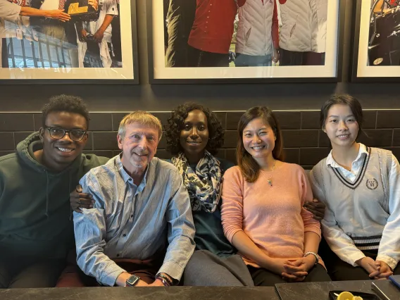From left, Derrick Nwobodo, Mike Katz, PharmD, professor, Rachel Ogumbo ’12, PharmD, Juliane Mayette ’12, PharmD, and Jiayu Zhu.